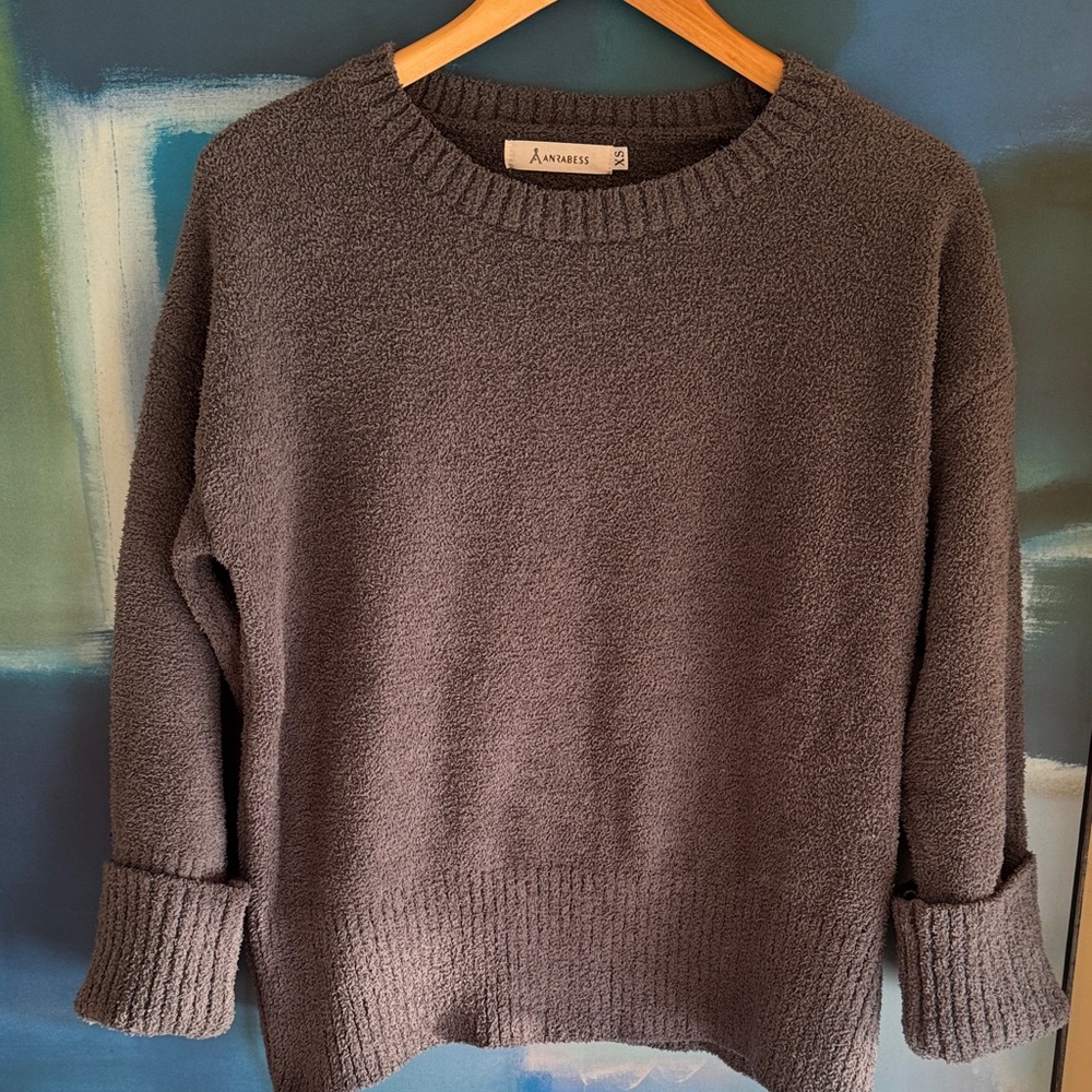 Anrabess Women's Charcoal Oversized Crew Neck Sweater